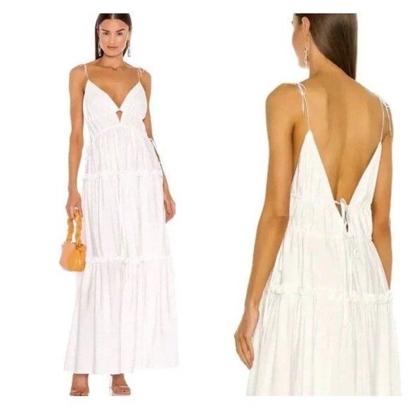 Karina Grimaldi Dresses & Skirts - Karina Grimaldi White Tiered Maxi Dress with Tie Straps